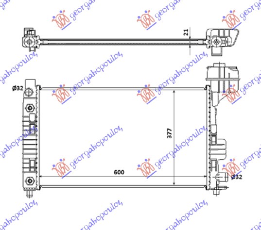 Hladnjak motora za sve modele benzin (MAN/AUTO) (+/-AC) (600x359x22) sa posudom