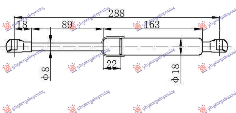 Amortizer gepek vrata (CABRIO) (288L-370N)