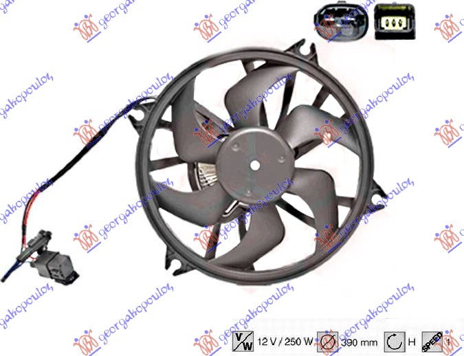 Ventilator komplet (BENZIN/DIZEL) (390mm) (2+3 PIN)