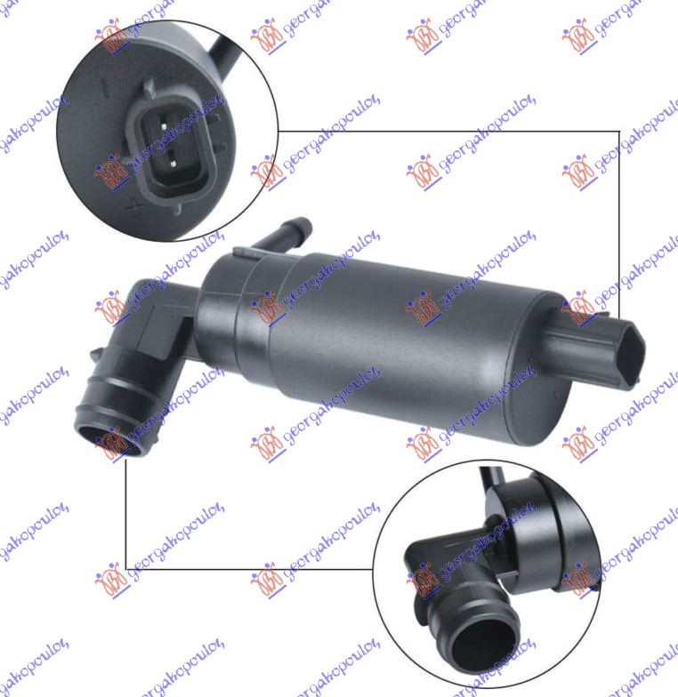 Motor posude brisača (KOCKASTI PRIKLJUCAK) (1 PUMPA) (2 PIN)