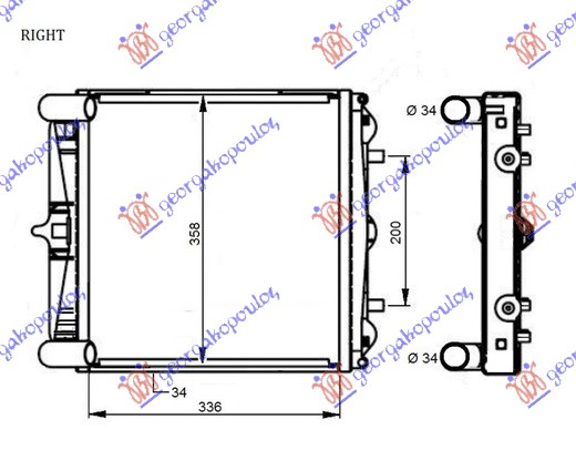 Hladnjak motora 2.5/2.7-S/3.2 (+/-AC) (33.6x35.8x3.4) D