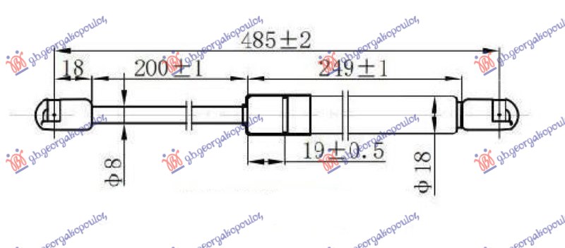 Amortizer gepek vrata 3/5 vrata (484L-530N)