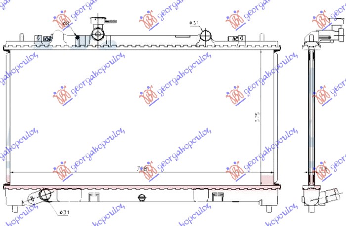 Hladnjak motora 1.8/2.0/2.3 benzin (MAN) (375x730x16) 05-