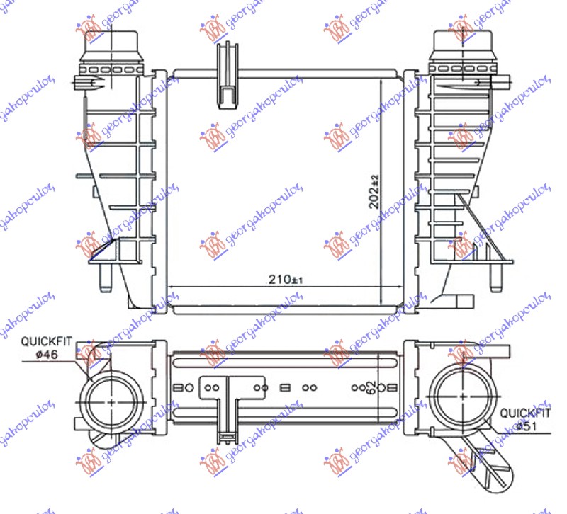 Hladnjak interkulera 1.5 dci dizel (210x202x62)