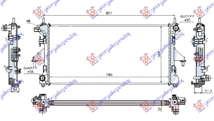 Hladnjak motora 2.2/2.3/3.0 jtd dizel (MAN) (+/-AC) (780x380x26) (LEMLJEN SPOJ)