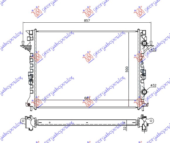 Hladnjak motora 2.0 dci (MAN/AUTO) / 2.2-3.0 dci dizel (AUTO) (680x500x32)