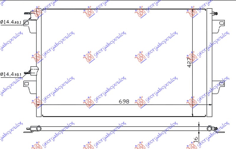 Hladnjak klime benzin/dizel (660x430x16) (-2004) cev 14.5/14.5mm