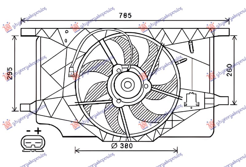 Ventilator komplet 1.9/2.0/2.2 dizel - 2.0 benzin (380mm) (2 PIN)