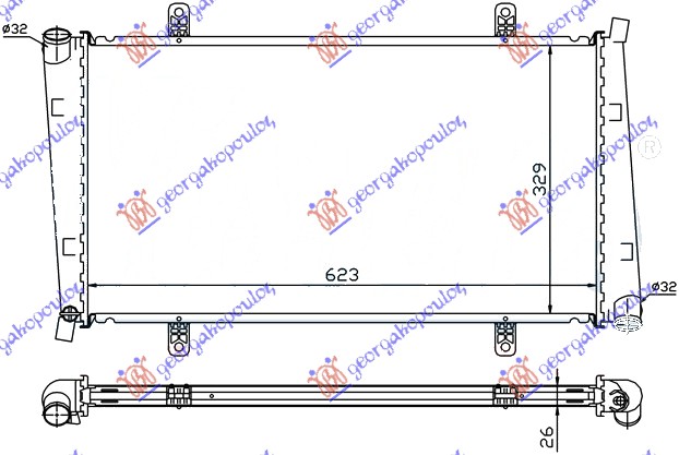 Hladnjak motora 1.9 td (623x329x26) 00-06