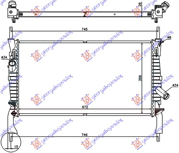 Hladnjak motora 2.2/2.3 tdci 2.4i (-AC) (67x38)