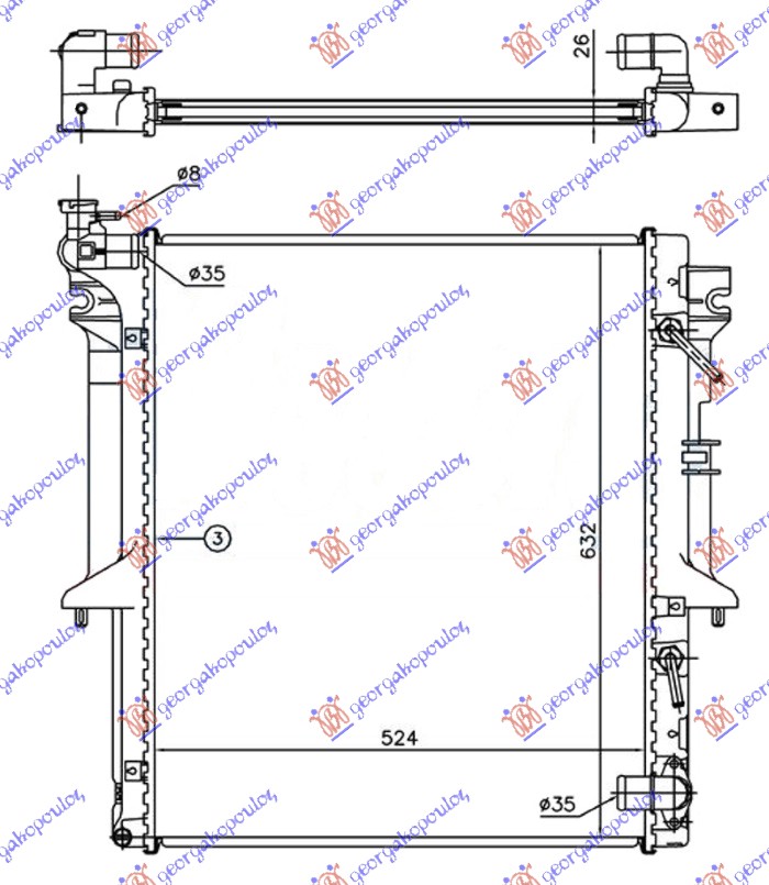 Hladnjak motora 2.5 t.d (AUTO) (525x635x26)