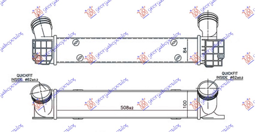Hladnjak interkulera 2.0 (316D-318D-320D) dizel (510x100x84) cev 62-62