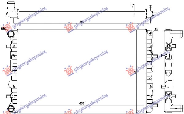 Hladnjak motora 1.4 benzin (632x415) sa crevom
