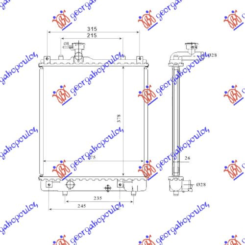 Hladnjak motora 1.0/1.2 benzin (MAN) (375x380x34) (OTVOREN SISTEM) (MEHANICKI SPOJ)