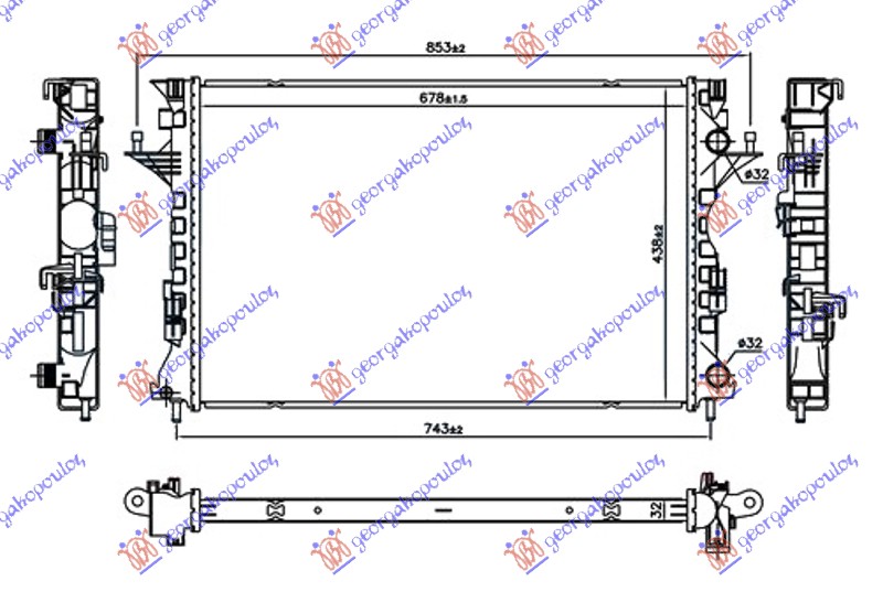 Hladnjak motora 1.9/2.0 dci dizel (678x438x32) mali nosači