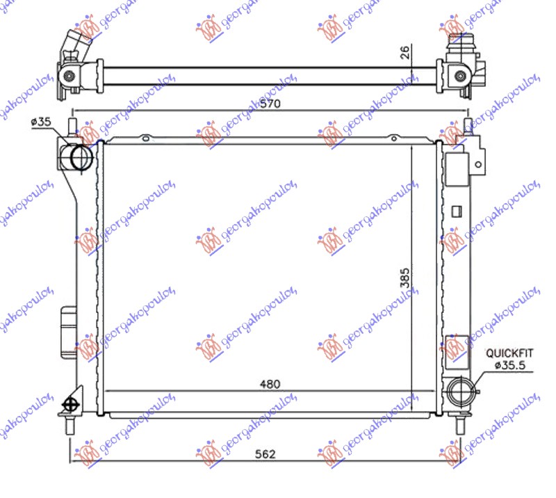 Hladnjak motora 1.4/1.6 CRDI dizel (MAN) (480x380x26) 10-