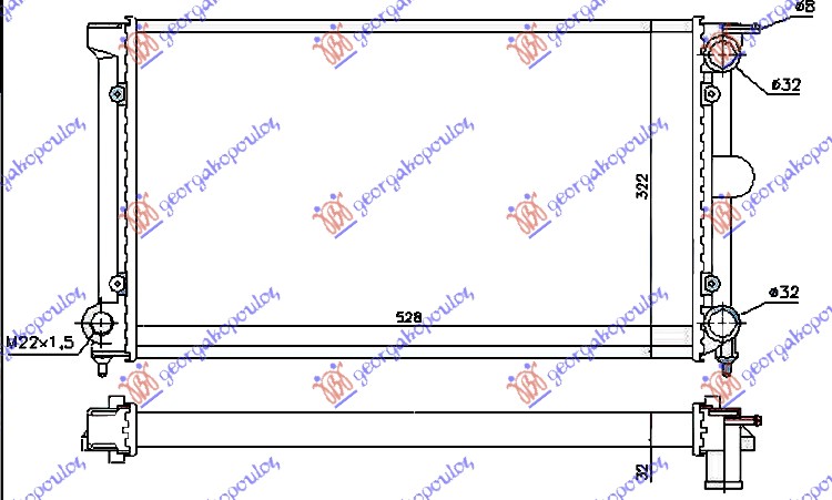 Hladnjak motora benzin/dizel (+AC) (52.5x32x3.4)