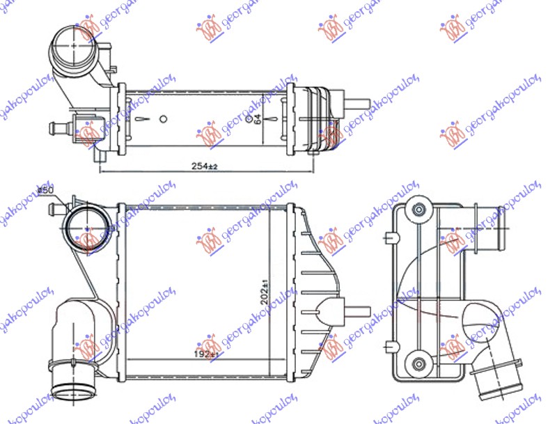 Hladnjak interkulera 1.6 MJTD-1.9 jtd (192x209x65)