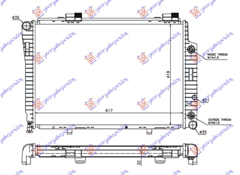 Hladnjak motora za sve modele dizel (MAN/AUTO) (+AC) (61.5x42)