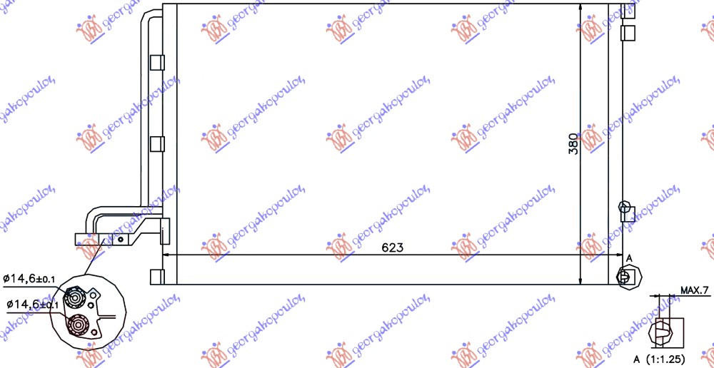 Hladnjak klime benzin/dizel (585x380x16) 14.6mm mali nosači