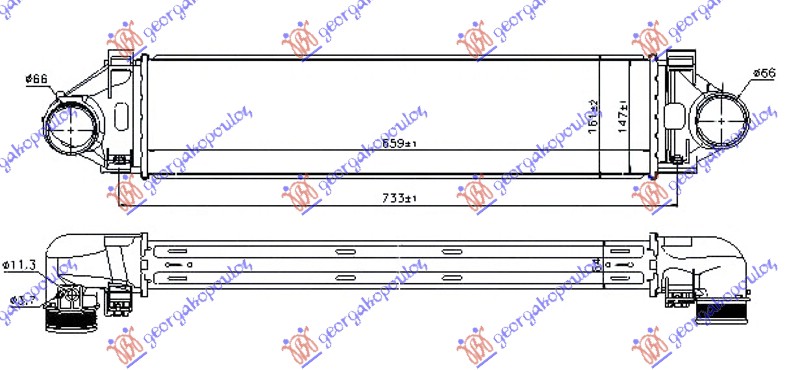 Hladnjak interkulera 2.0T-3.0T6 benzin - 2.0D-2.4D5 dizel (660x145x64)