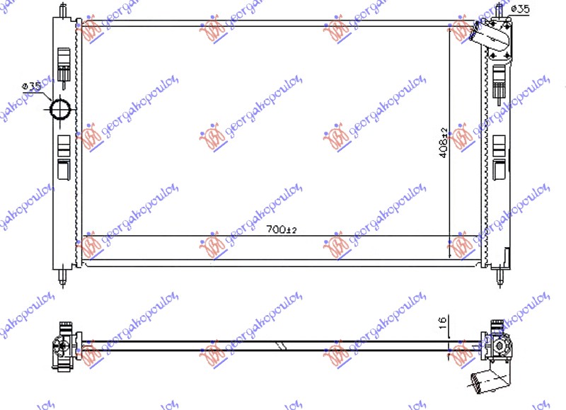 Hladnjak motora 1.6/1.8 16v benzin (700x410x16) 14-