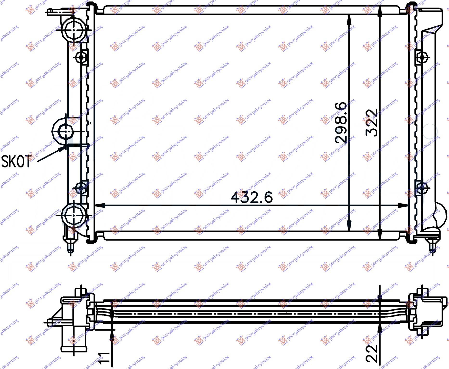 Hladnjak motora 1.0/1.3 (43x32) (NRF)
