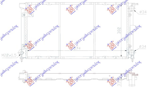Hladnjak motora 1.5/1.6/1.8 benzin / 1.6 dizel (57x32x34)