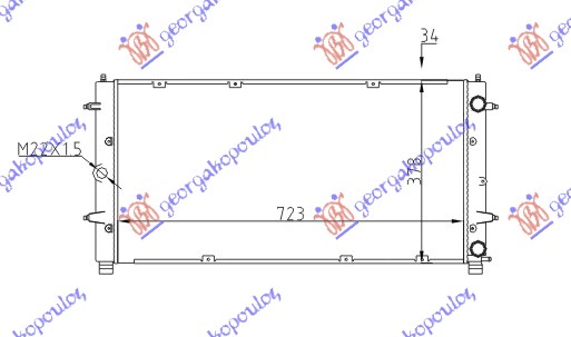 Hladnjak motora 1.8/2.0/2.5/2.8 benzin / 1.9/2.4 d/td 2.5 TDI dizel (720x360x34) (MEHANICKI SPOJ)