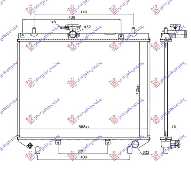 Hladnjak motora 1.3 16v (MAN) (425x568x16) 00-
