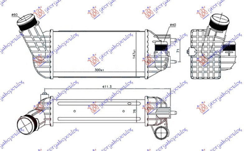 Hladnjak interkulera 2.0 HDI dizel (300x147x76) 60-40