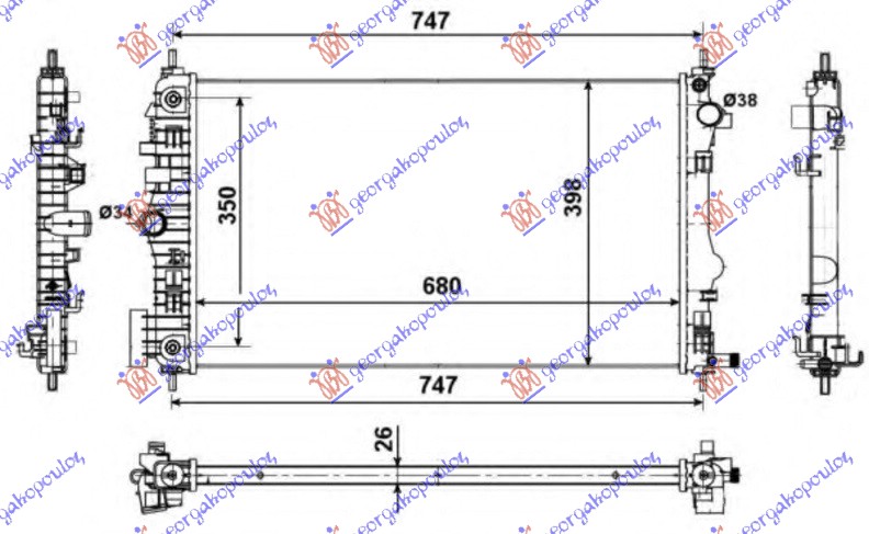 Hladnjak motora 2.0 turbo (AUTO) (+/-AC) (68x40)