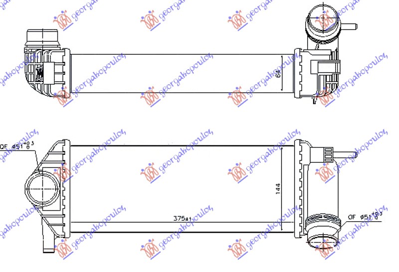 Hladnjak interkulera 1.2 tce benzin - 1.5 dci dizel (375x145x64) brza spojnica
