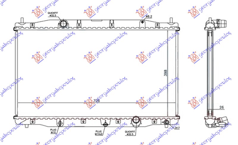 Hladnjak motora 2.2 cdti dizel (MAN) (398x726x26)