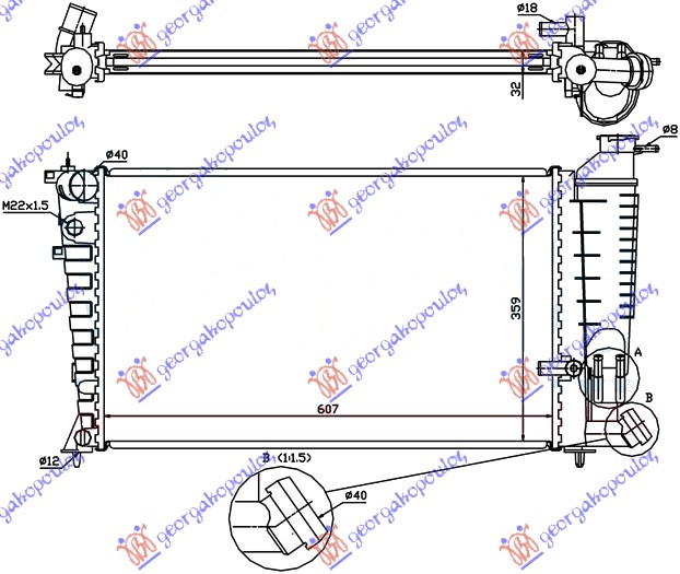 Hladnjak motora 1.9 turbo dizel (+/-AC) (607x359x32)