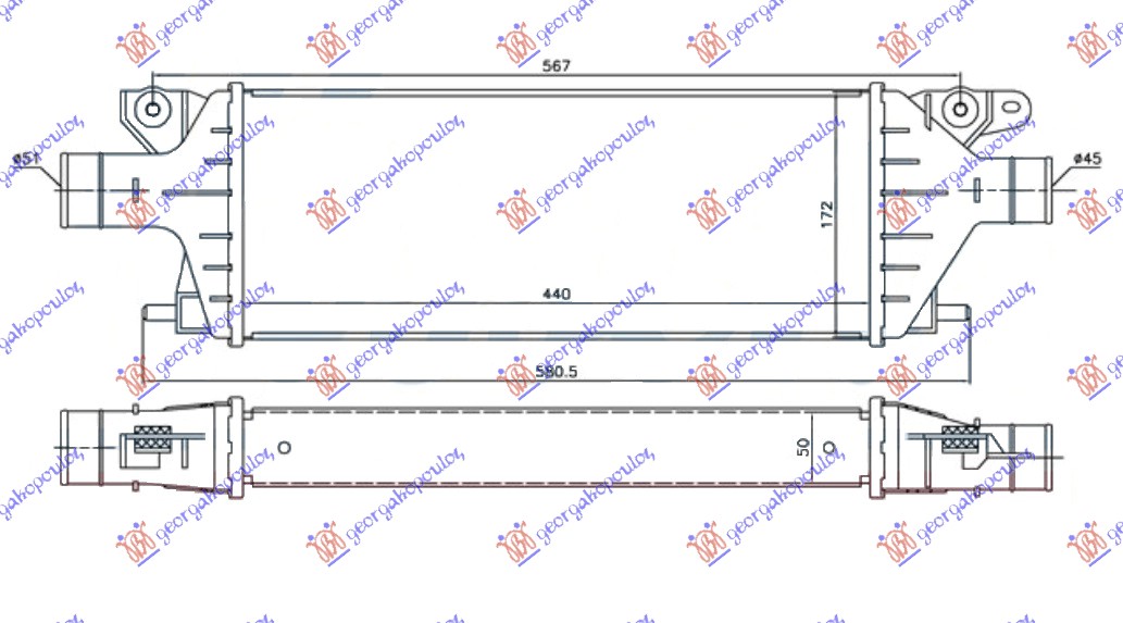 Hladnjak interkulera 2.0 jtd (440x172x55)