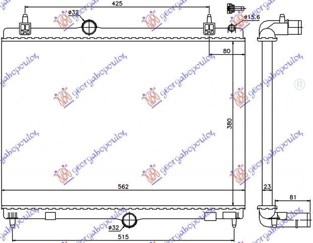 Hladnjak motora 1.6 thp-vti benzin - 1.6 Hdi/2.0 hdi/bluehdi dizel (MAN) (380x560) (LEMLJEN SPOJ)