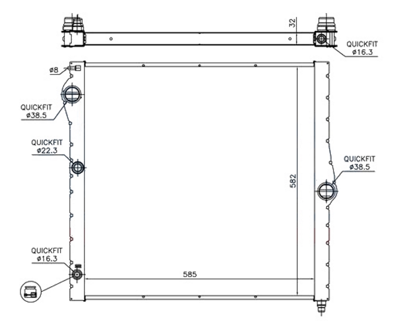 Hladnjak motora 4.4 (50i) benzin - 3.0 (50d) dizel (585x580x32) (CEO ALUMINIJUM)