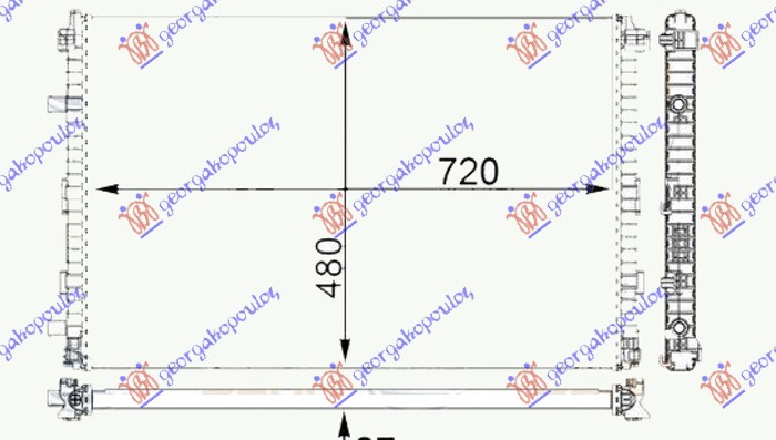 Hladnjak motora dodatni 3.0 tfsi benzin / 3.0 TDI dizel (720x480x26)