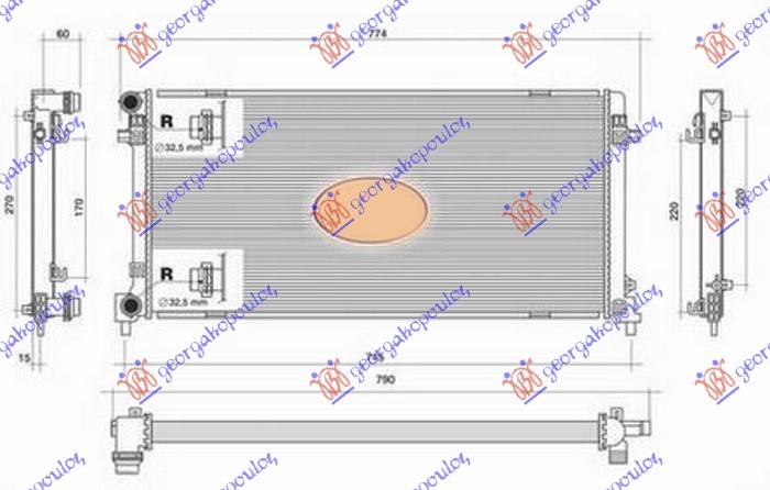 Hladnjak motora 1.6 TDI dizel (650x320x32) bez cevi
