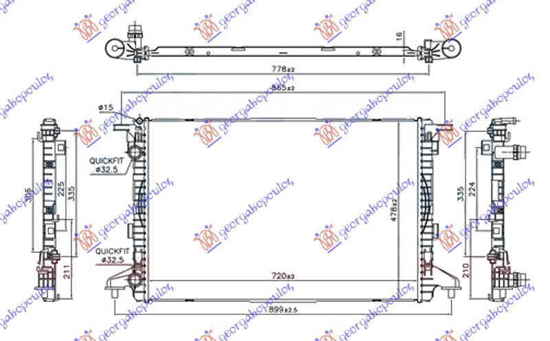 Hladnjak motora 1.4 tfsi benzin / 2.0 TDI dizel (720x480x16) cev 32/32