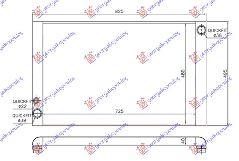 Hladnjak motora za sve modele benzin/dizel (725x480x40) cev dijagonalno