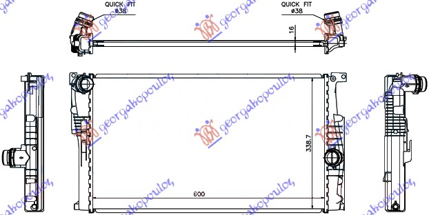 Hladnjak motora 1.6 (316i-320i) benzin / 2.0 (316d-318d-320d) dizel (MAN) (600x339x16)