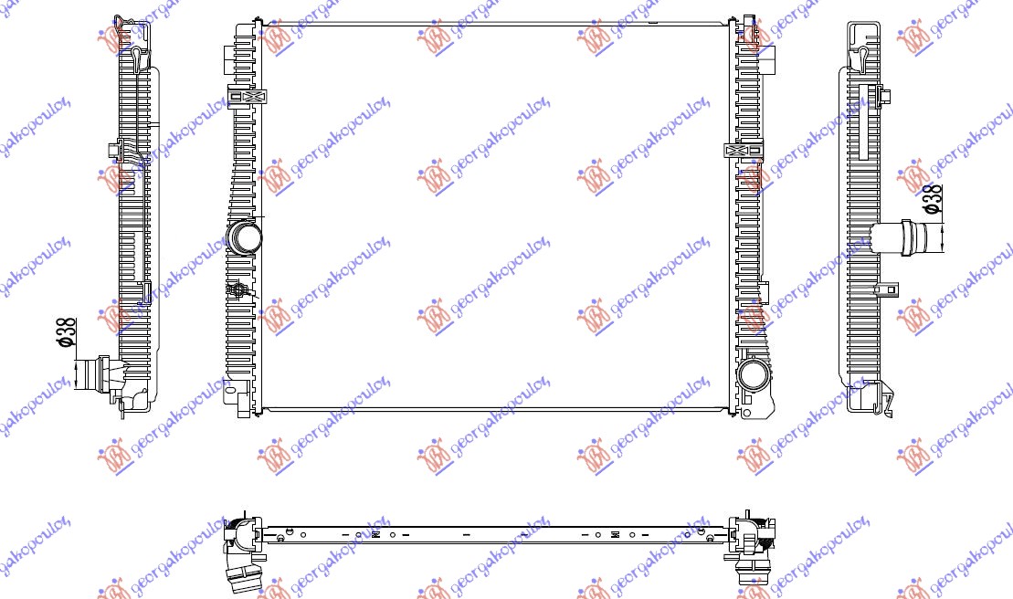 Hladnjak motora 2.0 benzin (615x502x22)