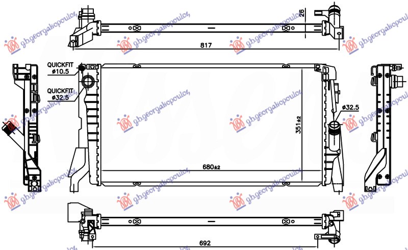 Hladnjak motora 1.5 (216i/218i) benzin (MAN/AUTO) (680x351x26)