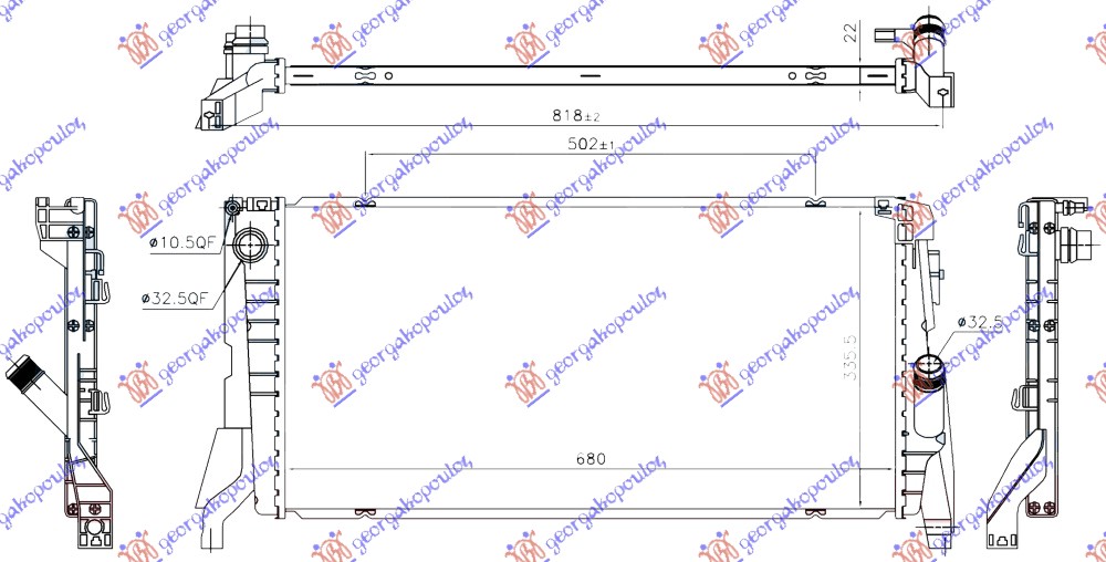 Hladnjak motora 1.5 (216i/218i) benzin (MAN/AUTO) (680x336x22)