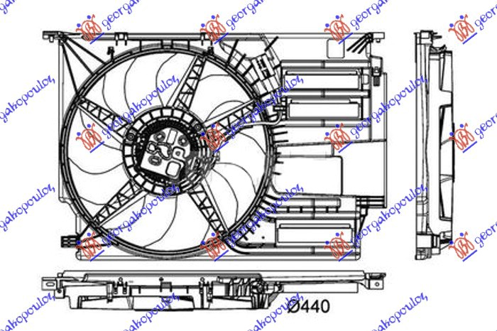 Ventilator komplet (1.5/2.0 BENZIN - 2.0 DIZEL) (440mm) (600W) (2 PIN)