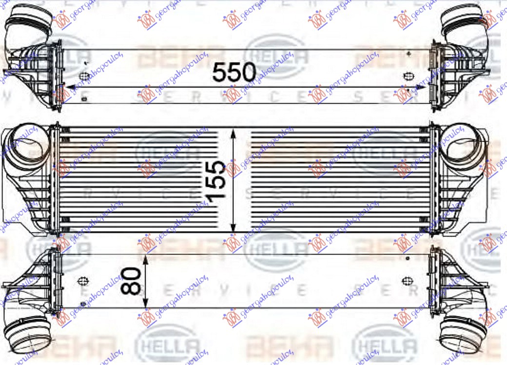 Hladnjak interkulera 3.0 benzin - 2.0/3.0 dizel (550x155x80) (BEHR)