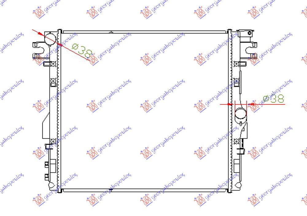 Hladnjak motora 3.6/3.8i benzin (MAN/AUTO) (560x510x26)