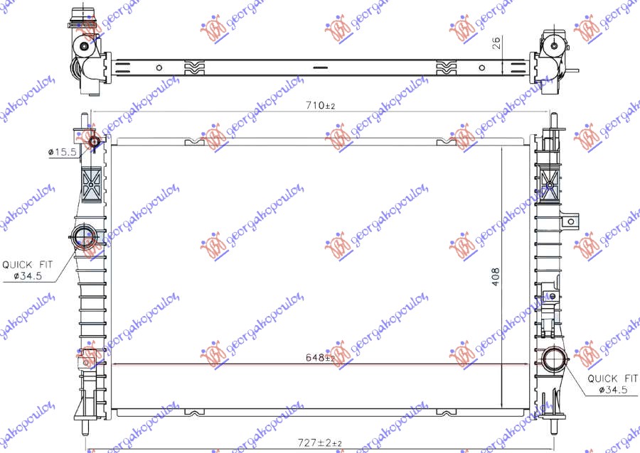 Hladnjak motora benzin/dizel (650x410x26) (CALSONIC TIP)